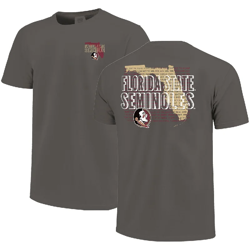 Image One Comfort Colors Florida State Seminoles Fight Song State Design Short Sleeve T-shirt - Grey