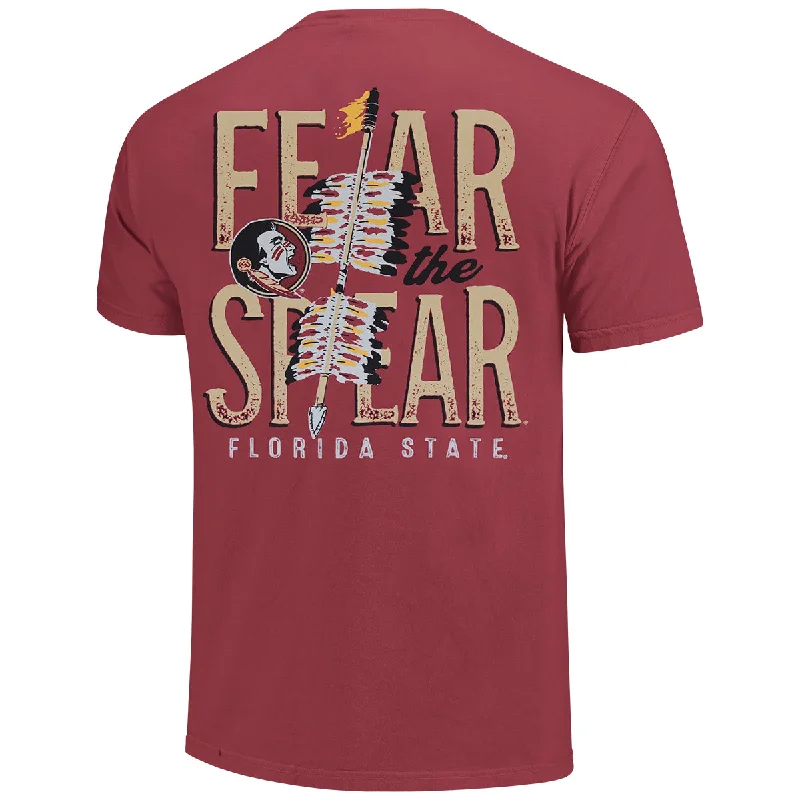 Image One Comfort Colors Adult/Unisex Seminole Logo/Fear the Spear Design Short Sleeve T-shirt - Chili