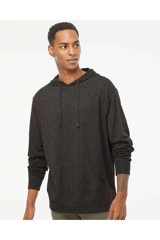 Independent Trading Co. Mens Long Sleeve Hooded T-Shirt Hoodie - Heather Charcoal Grey