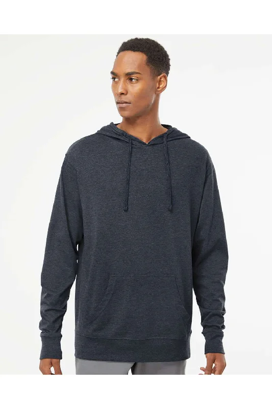 Independent Trading Co. Mens Long Sleeve Hooded T-Shirt Hoodie - Heather Classic Navy Blue