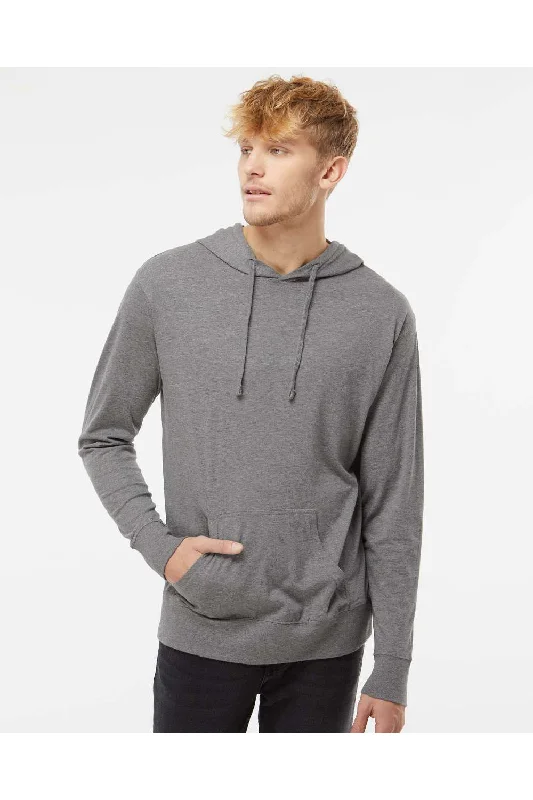 Independent Trading Co. Mens Long Sleeve Hooded T-Shirt Hoodie - Heather Gunmetal Grey