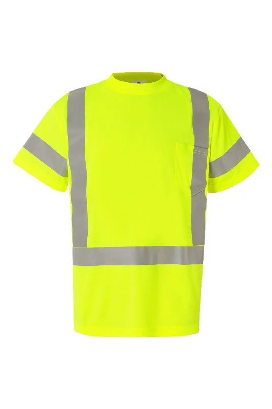 Kishigo Mens Class 3 Moisture Wicking Short Sleeve Crewneck T-Shirt w/ Pocket - Lime Green