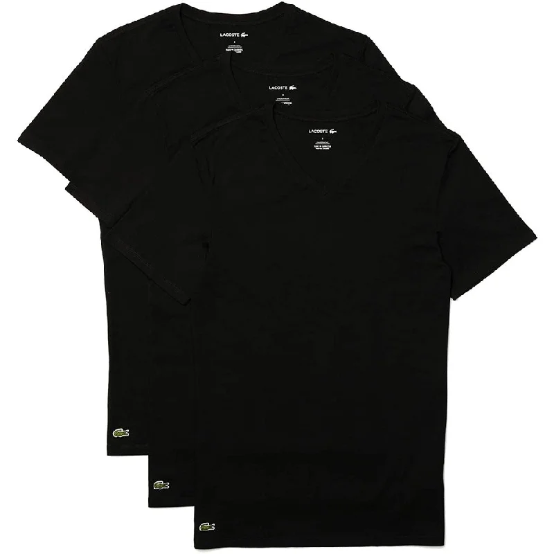 Lacoste Men's Essentials 3 Pack 100% Cotton Slim Fit V-Neck T-Shirts, Black