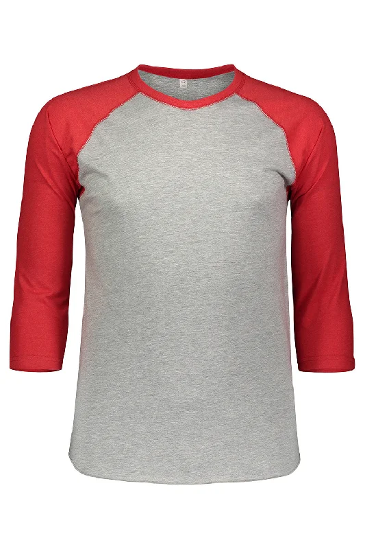 LAT Mens Fine Jersey Baseball 3/4 Sleeve Crewneck T-Shirt - Heather Grey/Vintage Red