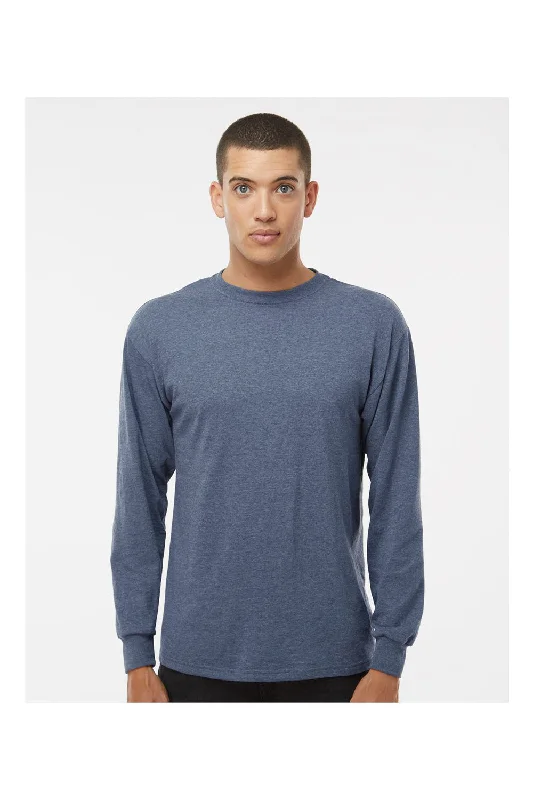 M&O Mens Gold Soft Touch Long Sleeve Crewneck T-Shirt - Heather Navy Blue