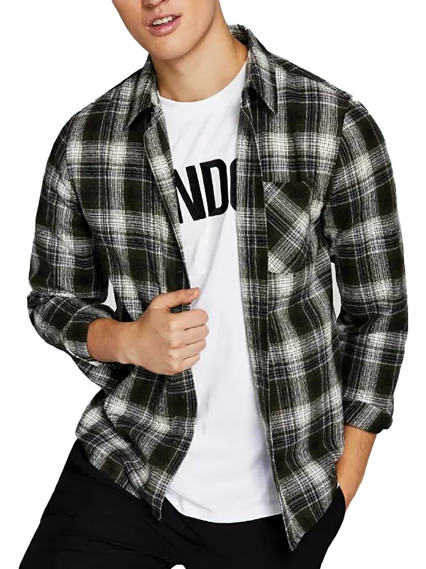 Mens Flannel Collared Button-Down Shirt