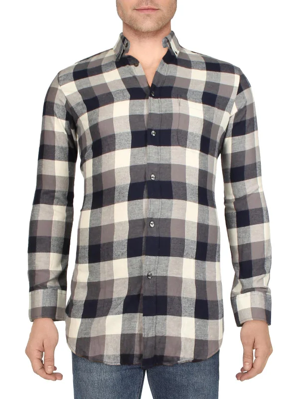 Mens Flannel Cotton Button-Down Shirt