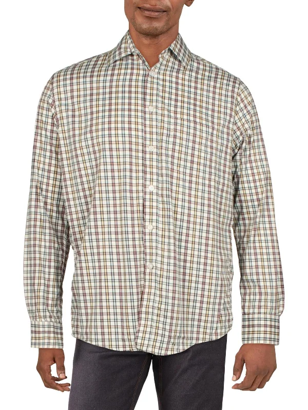 Mens Plaid Collared Button-Down Shirt