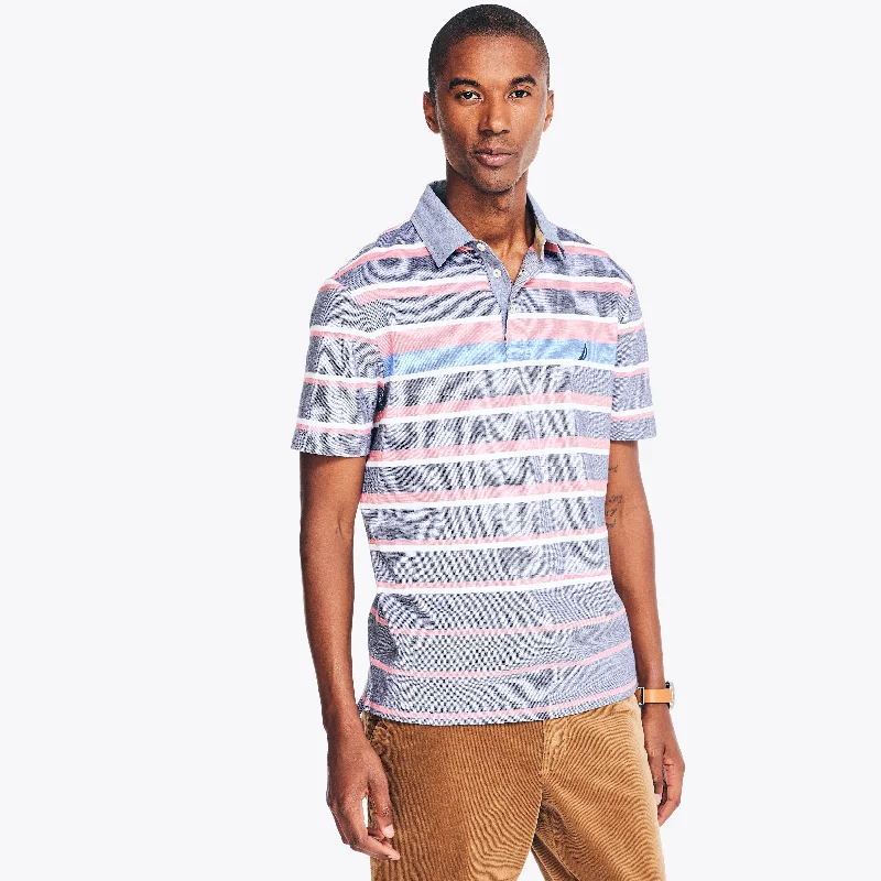 Nautica Mens Classic Fit Striped Oxford Polo