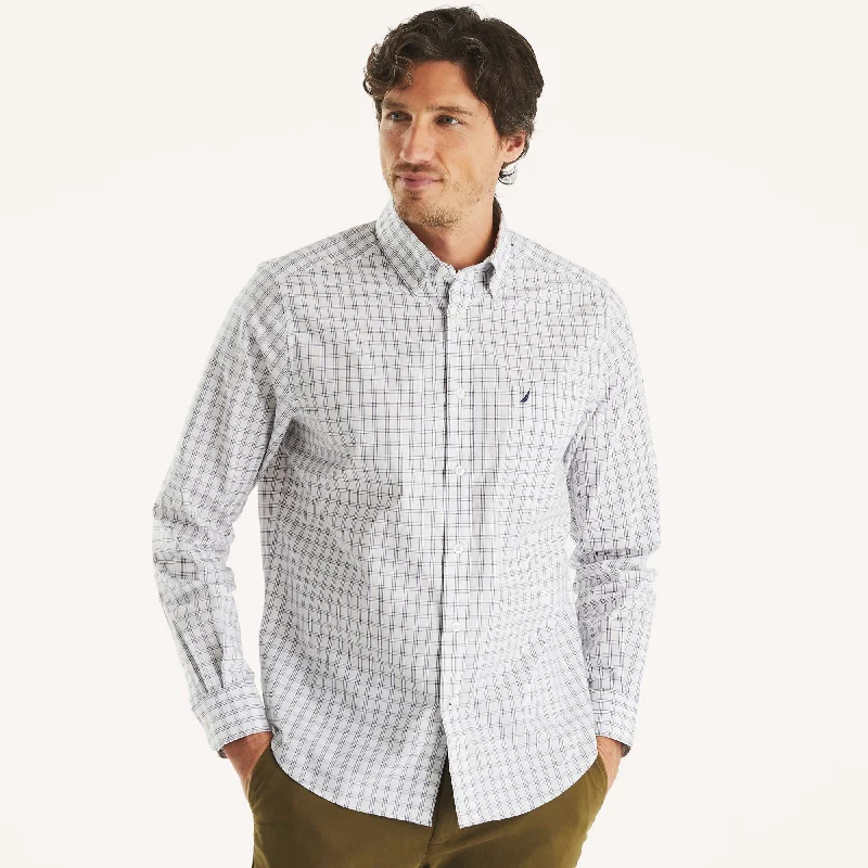 Nautica Mens Wrinkle-Resistant Plaid Wear To Work Shirt