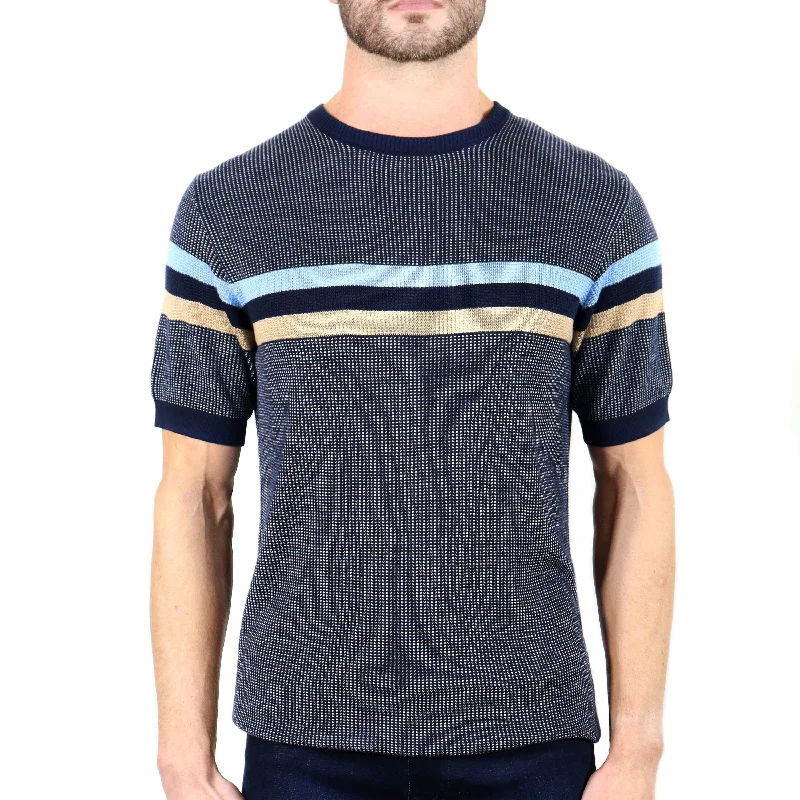 Navy, Beige & Blue Short Sleeve Crewneck