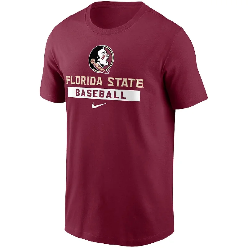 Nike Men's Seminole Logo Florida State Baseball Design Short Sleeve Cotton T-shirt - Garnet