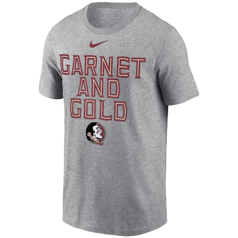 Nike Men's Garnet and Gold Seminole Logo Design Cotton Short Sleeve T-shirt - Dark Gray