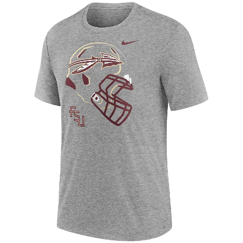 Nike Men's Florida State Helmet/Stacked FSU Design Time Honored Tradition Local Tri-blend Short Sleeve T-shirt - Dark Grey Heather