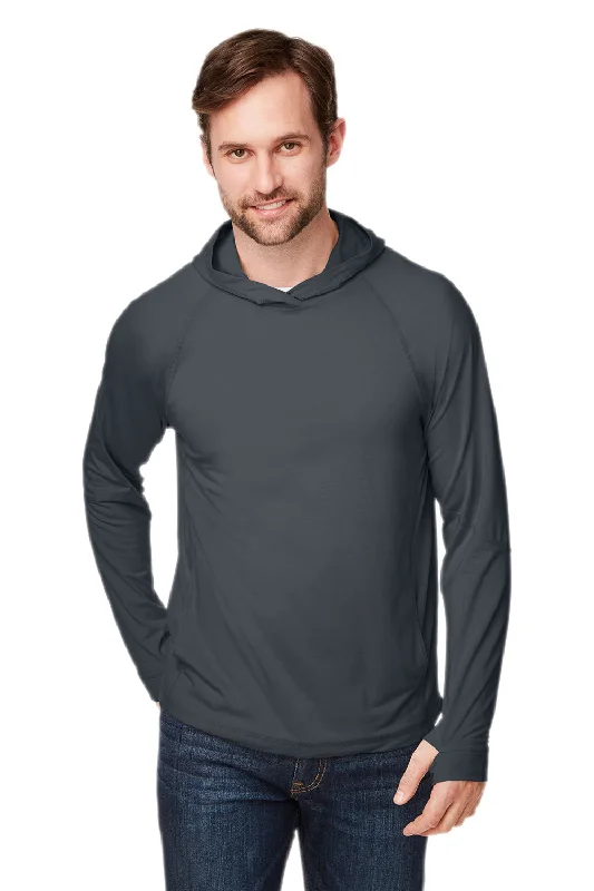 North End Mens Jaq Stretch Performance Moisture Wicking Long Sleeve Hooded T-Shirt Hoodie - Carbon Grey