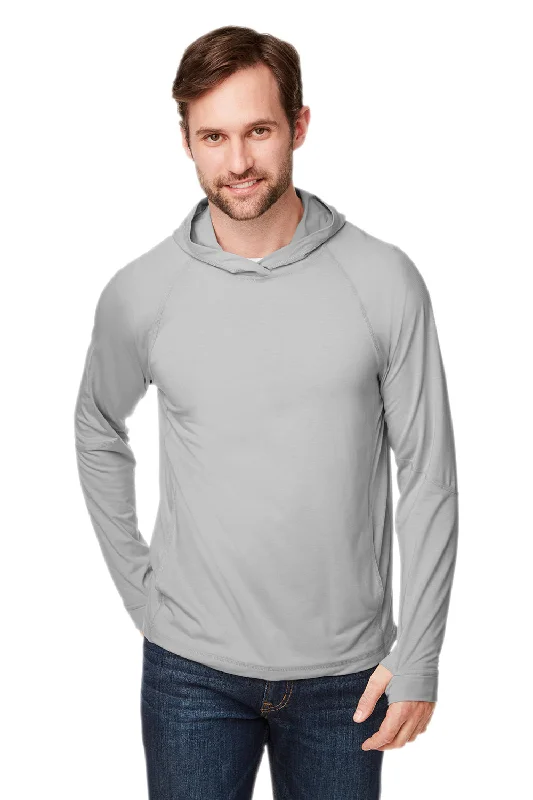 North End Mens Jaq Stretch Performance Moisture Wicking Long Sleeve Hooded T-Shirt Hoodie - Platinum Grey