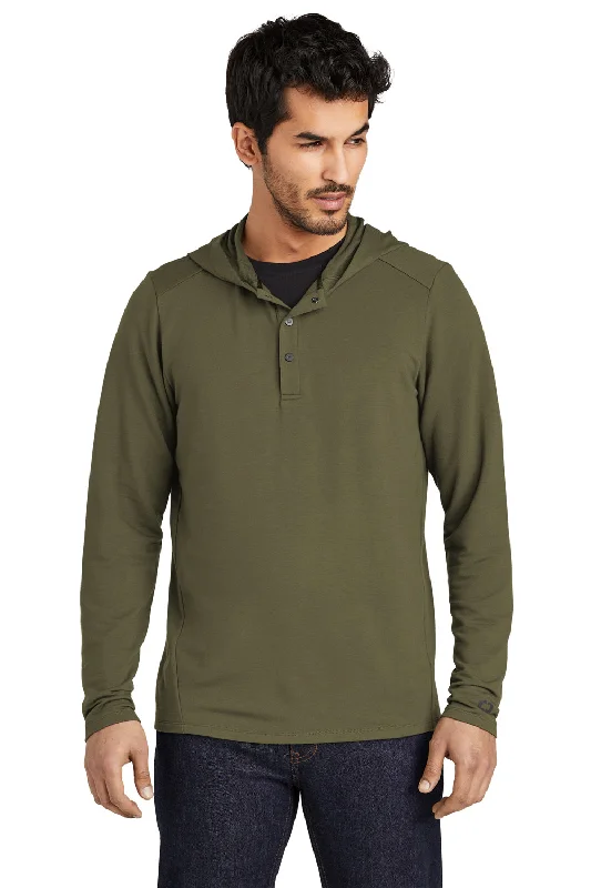 Ogio Mens Luuma Flex Hooded Long Sleeve Henley - Deep Olive Green