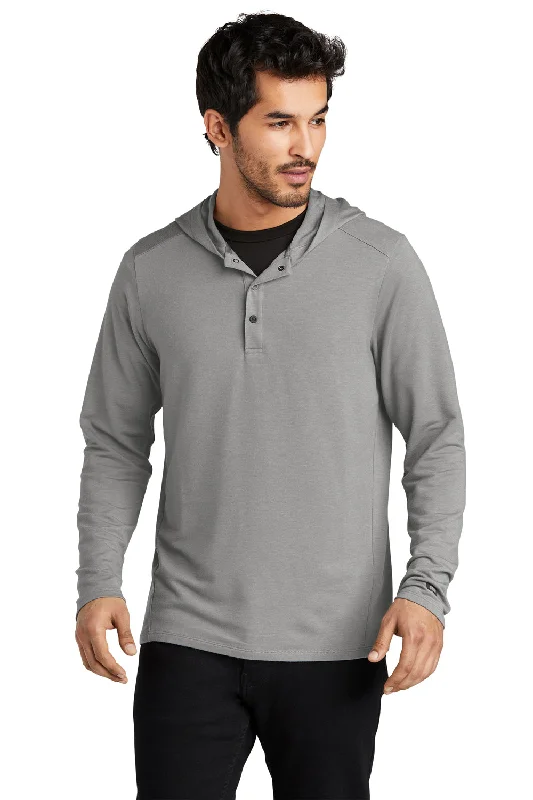 Ogio Mens Luuma Flex Hooded Long Sleeve Henley - Heather Petrol Grey