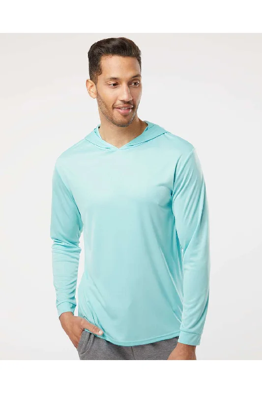 Paragon Mens Bahama Performance Moisture Wicking Long Sleeve Hooded T-Shirt Hoodie - Aqua Blue