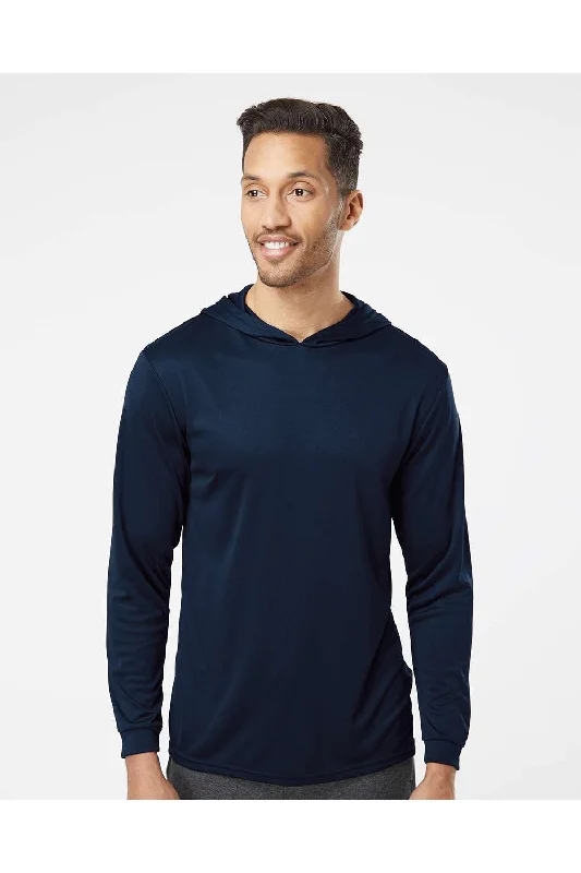 Paragon Mens Bahama Performance Moisture Wicking Long Sleeve Hooded T-Shirt Hoodie - Navy Blue