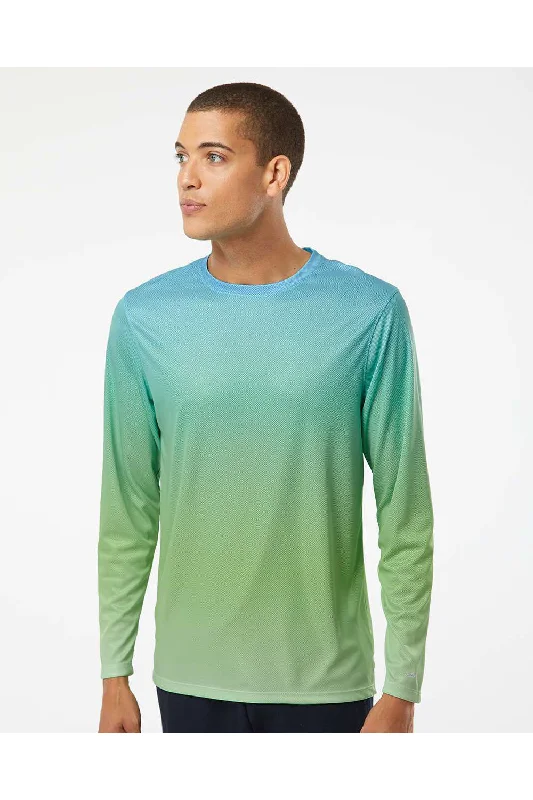 Paragon Mens Barbados Performance Moisture Wicking Pin Dot Long Sleeve Crewneck T-Shirt - Aqua Blue/Light Lime Green