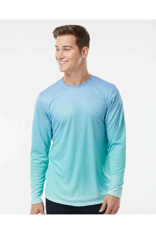 Paragon Mens Barbados Performance Moisture Wicking Pin Dot Long Sleeve Crewneck T-Shirt - Blue Mist/Light Teal Blue