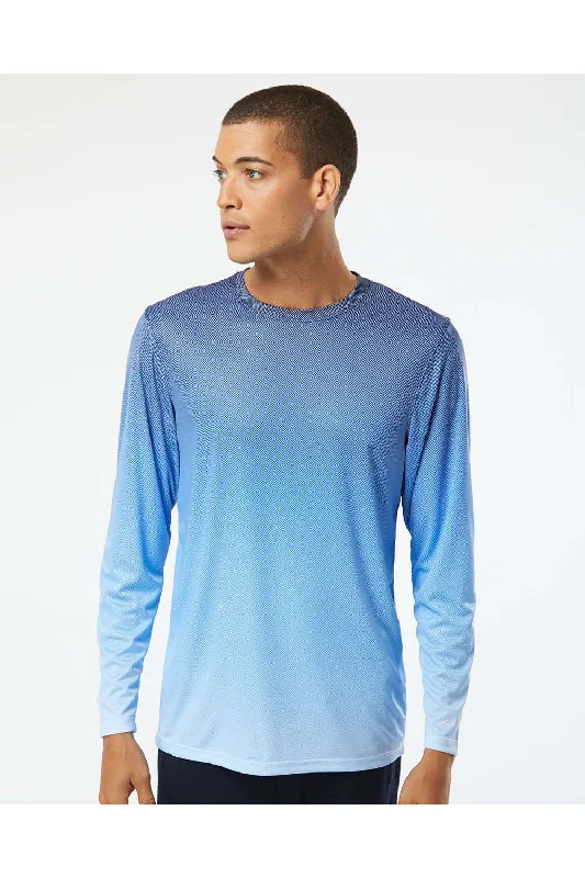 Paragon Mens Barbados Performance Moisture Wicking Pin Dot Long Sleeve Crewneck T-Shirt - Navy Blue/Blue Mist