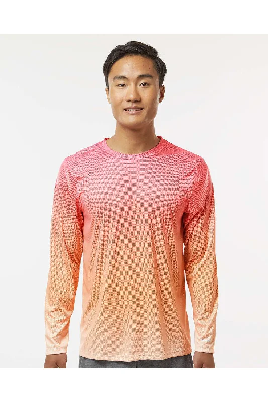 Paragon Mens Barbados Performance Moisture Wicking Pin Dot Long Sleeve Crewneck T-Shirt - Red/Light Orange