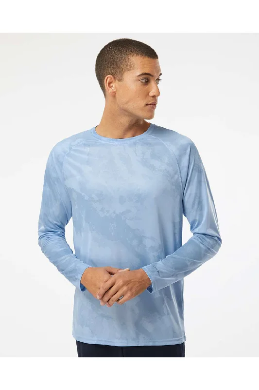 Paragon Mens Cabo Camo Performance Moisture Wicking Long Sleeve Crewneck T-Shirt - Blue Mist