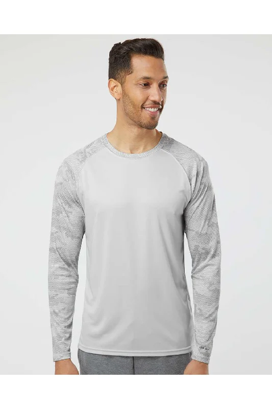 Paragon Mens Cayman Performance Moisture Wicking Camo Colorblock Long Sleeve Crewneck T-Shirt - Aluminum Grey