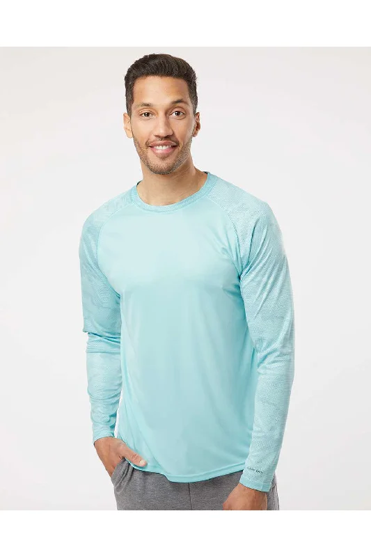 Paragon Mens Cayman Performance Moisture Wicking Camo Colorblock Long Sleeve Crewneck T-Shirt - Aqua Blue