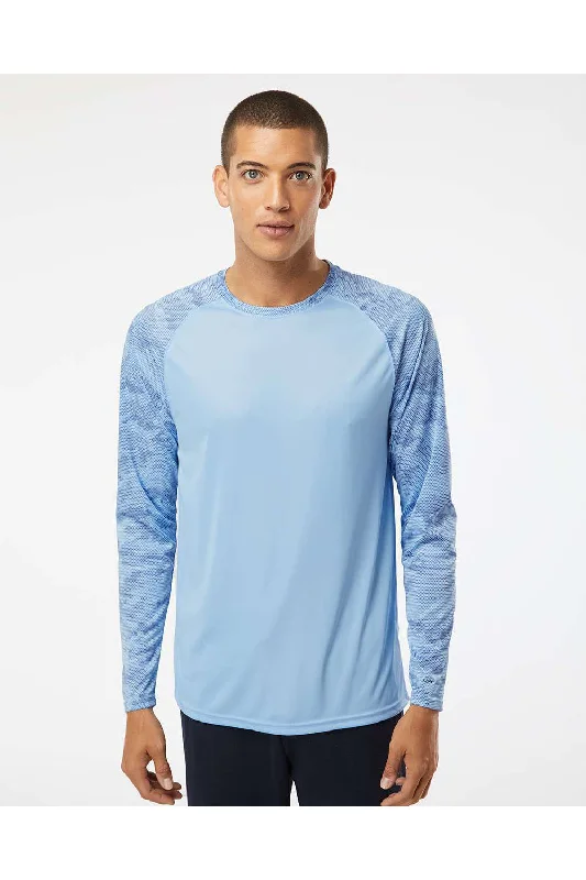 Paragon Mens Cayman Performance Moisture Wicking Camo Colorblock Long Sleeve Crewneck T-Shirt - Blue Mist