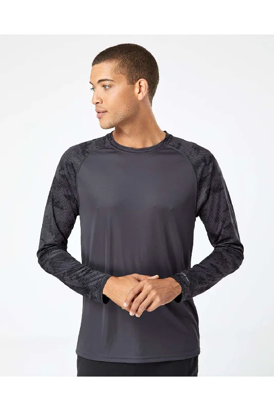 Paragon Mens Cayman Performance Moisture Wicking Camo Colorblock Long Sleeve Crewneck T-Shirt - Graphite Grey