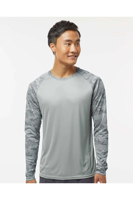 Paragon Mens Cayman Performance Moisture Wicking Camo Colorblock Long Sleeve Crewneck T-Shirt - Medium Grey