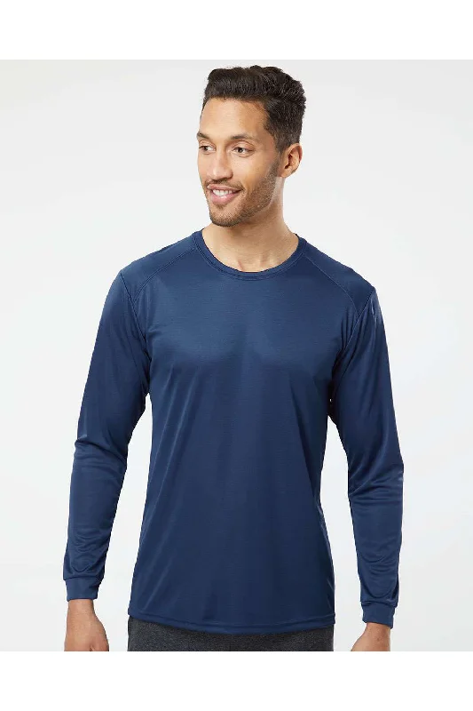 Paragon Mens Islander Performance Moisture Wicking Long Sleeve Crewneck T-Shirt - Navy Blue