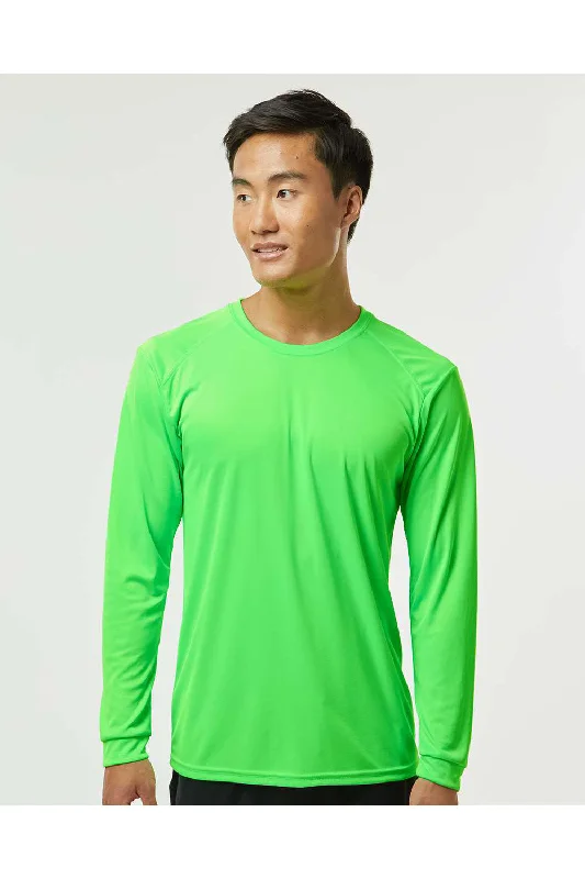 Paragon Mens Islander Performance Moisture Wicking Long Sleeve Crewneck T-Shirt - Neon Lime Green