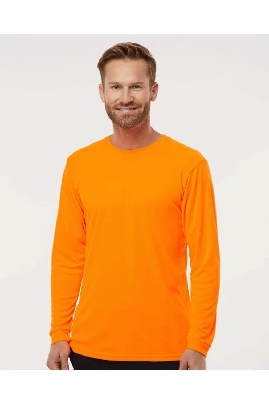 Paragon Mens Islander Performance Moisture Wicking Long Sleeve Crewneck T-Shirt - Neon Orange