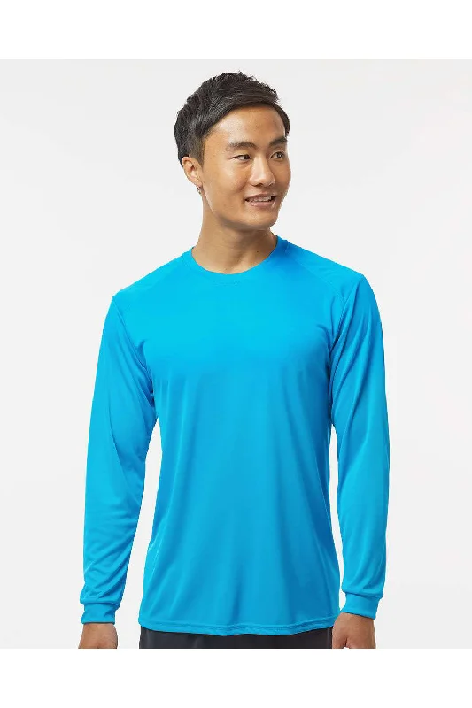 Paragon Mens Islander Performance Moisture Wicking Long Sleeve Crewneck T-Shirt - Turquoise Blue