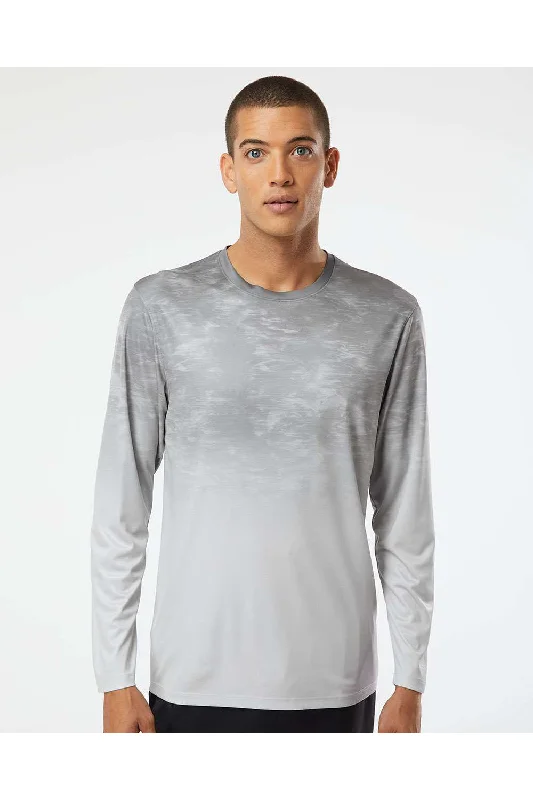 Paragon Mens Montauk Oceanic Fade Performance Moisture Wicking Long Sleeve Crewneck T-Shirt - Aluminum Grey