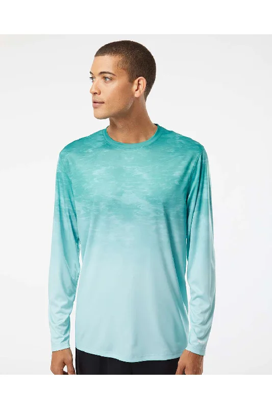 Paragon Mens Montauk Oceanic Fade Performance Moisture Wicking Long Sleeve Crewneck T-Shirt - Aqua Blue Fade