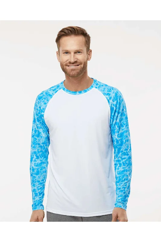 Paragon Mens Panama Colorblock Moisture Wicking Long Sleeve Crewneck T-Shirt - Blue Water