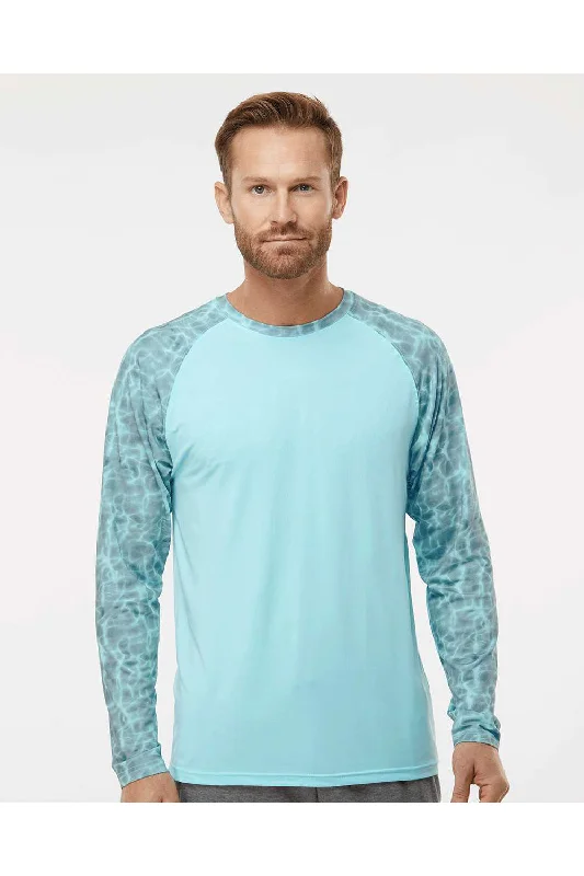 Paragon Mens Panama Colorblock Moisture Wicking Long Sleeve Crewneck T-Shirt - Grey Aqua Water