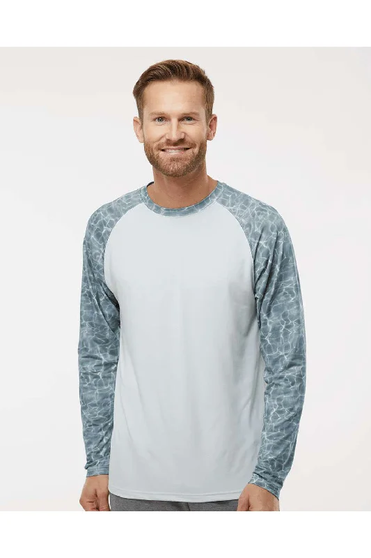 Paragon Mens Panama Colorblock Moisture Wicking Long Sleeve Crewneck T-Shirt - Grey Water