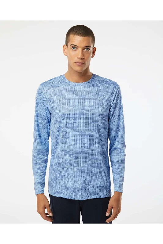 Paragon Mens Pompano Performance Moisture Wicking Camo Long Sleeve Crewneck T-Shirt - Blue Mist