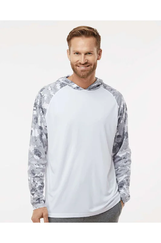 Paragon Mens Tortuga Extreme Performance Moisture Wicking Long Sleeve Hooded T-Shirt Hoodie - White/Aluminum Grey Camo