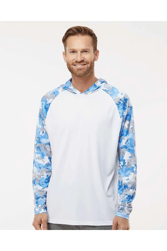 Paragon Mens Tortuga Extreme Performance Moisture Wicking Long Sleeve Hooded T-Shirt Hoodie - White/Blue Mist Camo