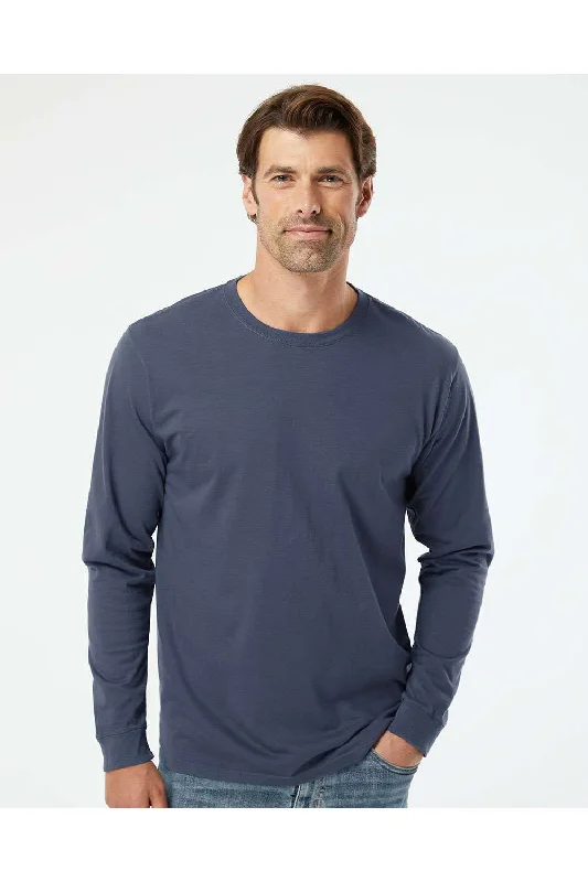 SoftShirts Mens Organic Long Sleeve Crewneck T-Shirt - Navy Blue