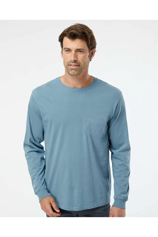 SoftShirts Mens Organic Long Sleeve Crewneck T-Shirt - Slate Blue