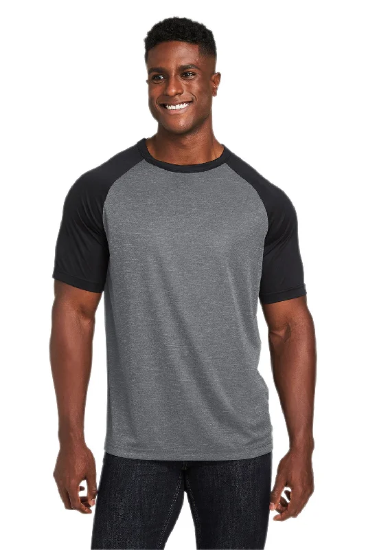 Team 365 Mens Zone Colorblock Moisture Wicking Short Sleeve Crewneck T-Shirt - Heather Dark Grey/Black