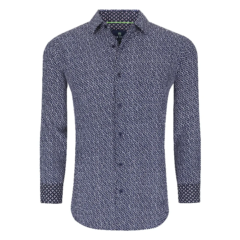 Tom Baine Slim Fit Performance Long Sleeve Geometric Button Down